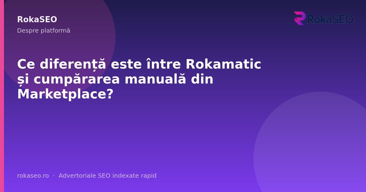 Ce diferență este între Rokamatic și cumpărarea manuală din Marketplace? | RokaSEO
